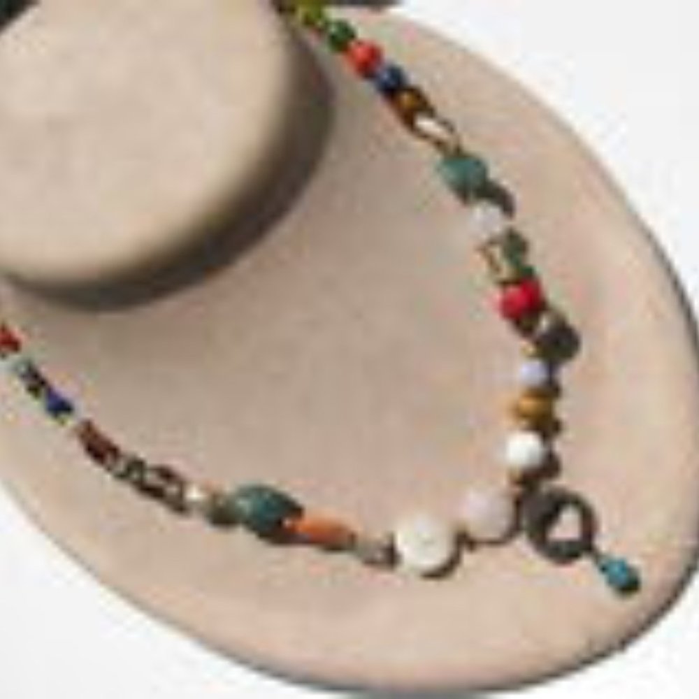 Vintage Peyote Bird Sterling, Multi-Gemstone & Glass Bead Necklace w/Open Heart - Picture 7 of 8